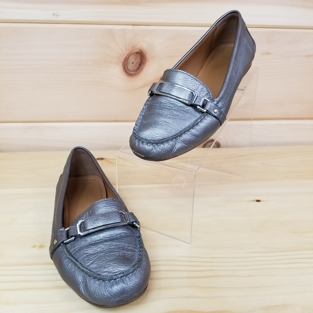 Coach Flynn Driving Loafers Silver Leather